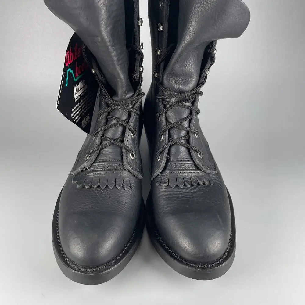 Abilene Boots Men's Size 10 EE Black Pebbled Leather Kiltie Lace Up Boots Casual